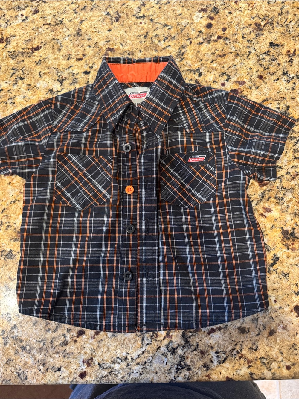 Dickies Black and Orange Plaid Short-Sleeve Button-Down Shirt